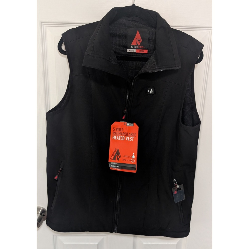 New No Battery ActionHeat Mens 5V Rechargeable Heated Softshell Vest Black Large